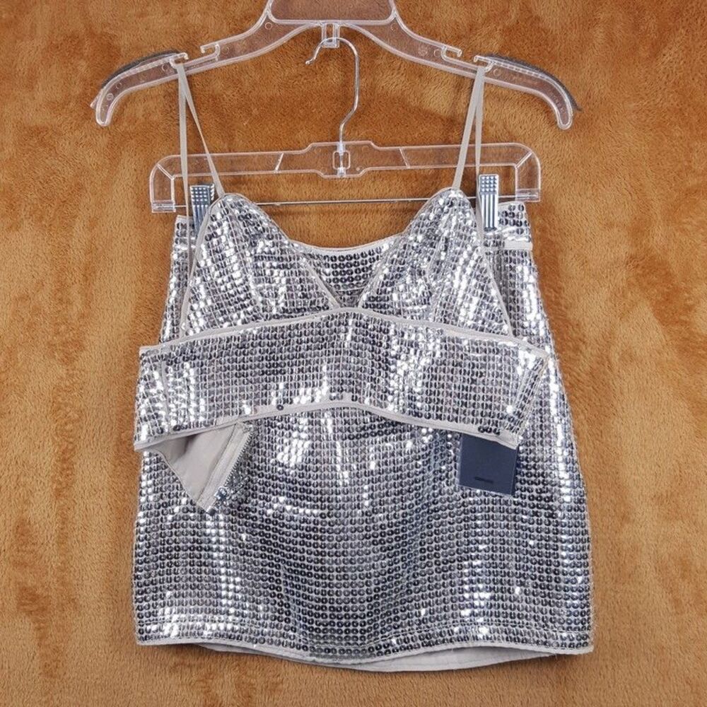 NBD Matching Set Womens XS Nude Sequins Crop Tank Mini Skirt Club Sexy Party NYE